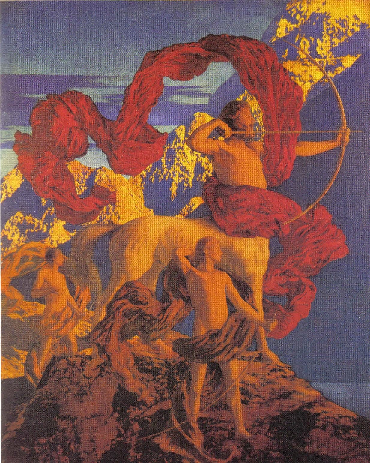 Collage aus dem Chiron-Arbeitsmanuskript mit einem Bogenschützen und mythischen Figuren
